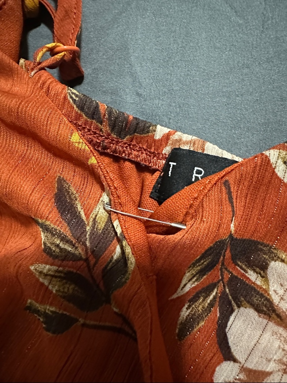 Trixxi Rust Floral Mini Dress with White & Yellow Blooms - Picture 3 of 3